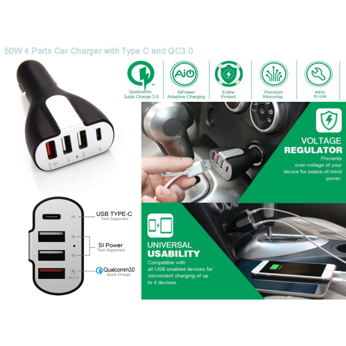 TYPE C+QC3.0    4usb car charger